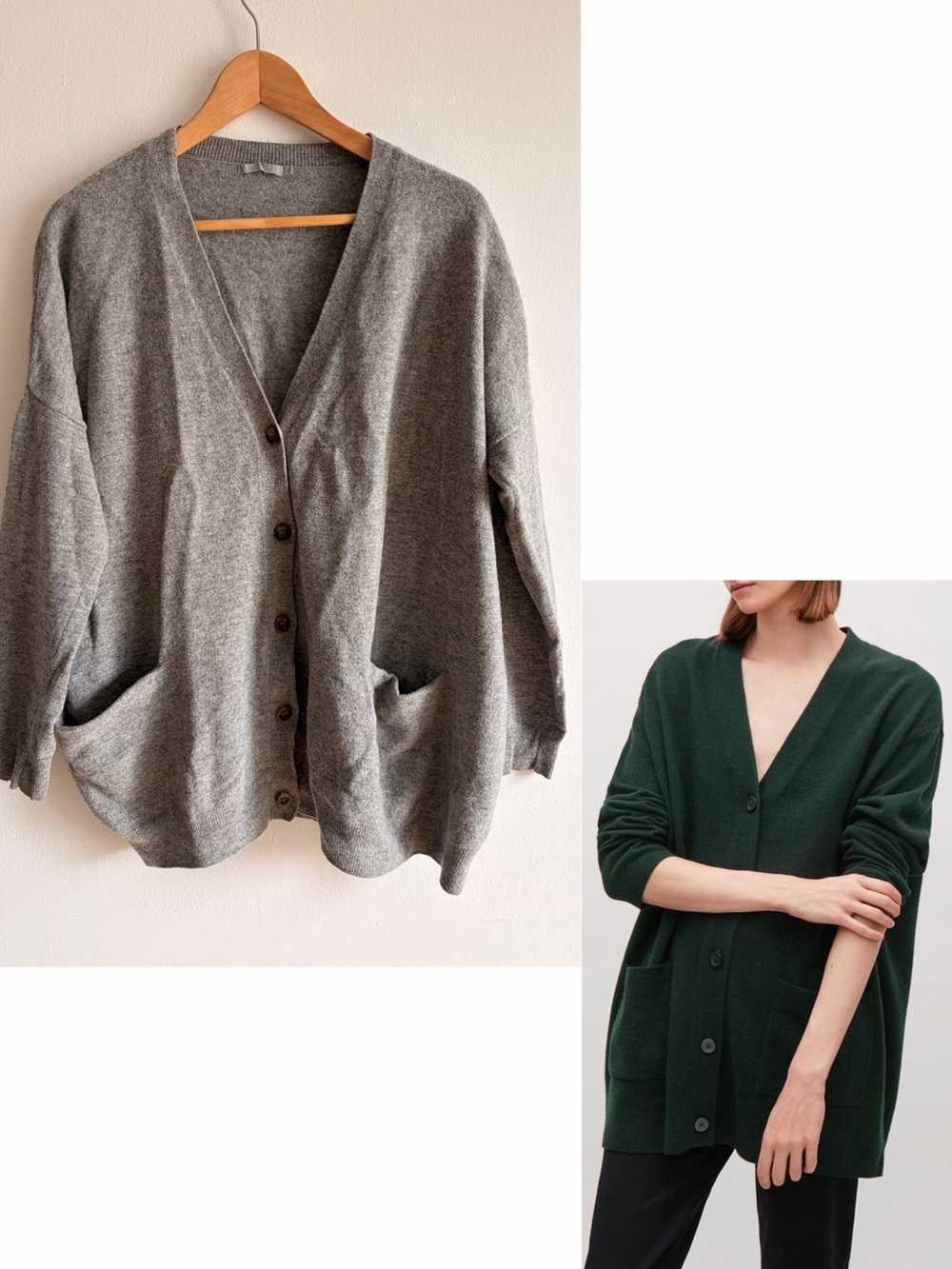 COS Oversized V-Neck Gray Button Up Wool Cardigan S Unisex Boyfriend